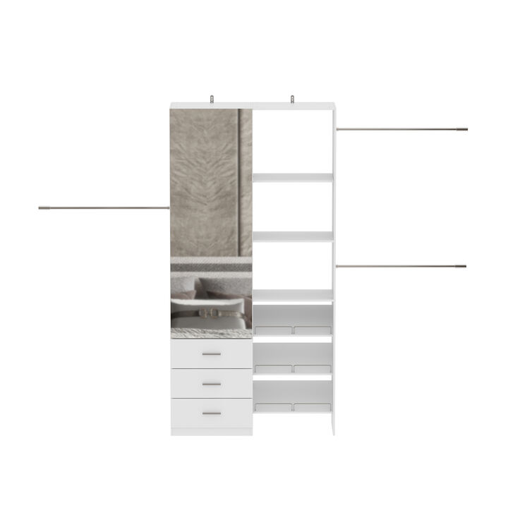 FUFU&GAGA White Hanging Wardrobe with Full-Length Mirror, Adjustable Hanging Rods & Shoe Rack, (39.4" W x 15.7" D x 78.7" H), White