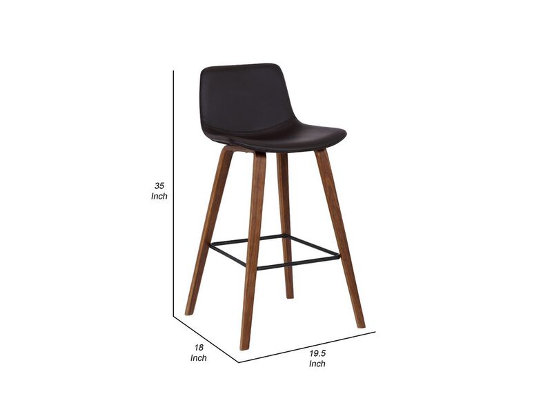 35 Inch Wooden Barstool with Leatherette Seat, Brown - Benzara
