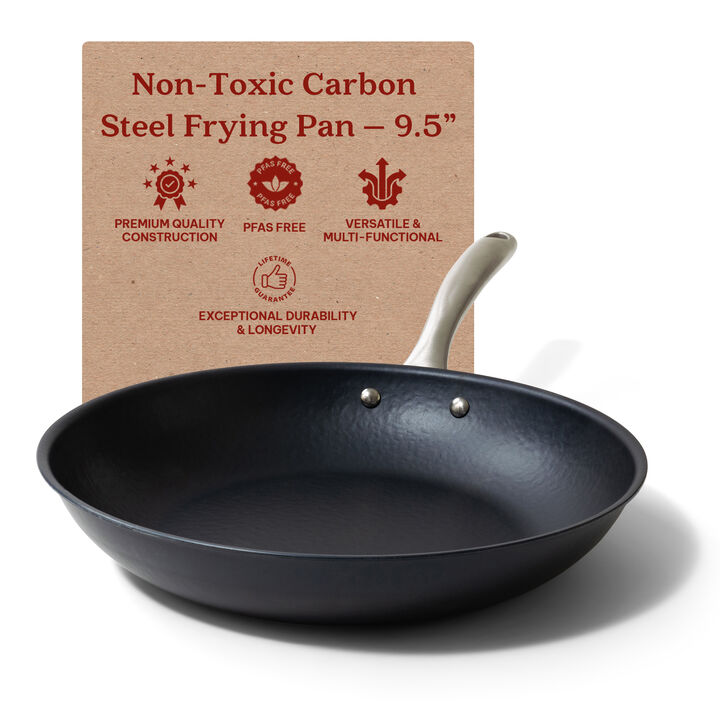 Alva Black Angus Carbon Steel Pan 11" Pre-Seasoned with Natural Mineral Oil, Non Toxic Hammered Carbon Steel Nonstick Frying Pan Skillet for Searing Steak Compatible w/ All Stovetops & Induction Safe