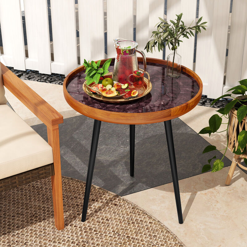 Round End Table with Sea Shell Decoration and Epoxy Resin Finish for Coastal or Beach-Inspired Living Spaces