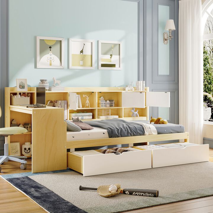 Merax Wooden L-Shape Daybed with Storage