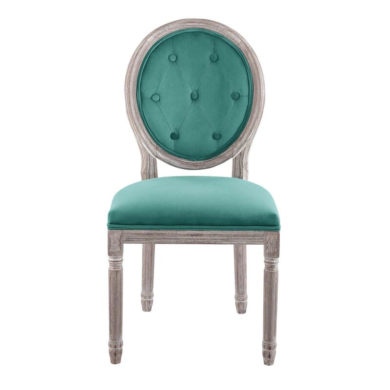 Modway Arise French Vintage Performance Velvet Dining Chair in Natural Teal