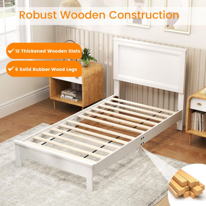 Hivvago Twin Size Wooden Bed Frame with Headboard and Slat Support