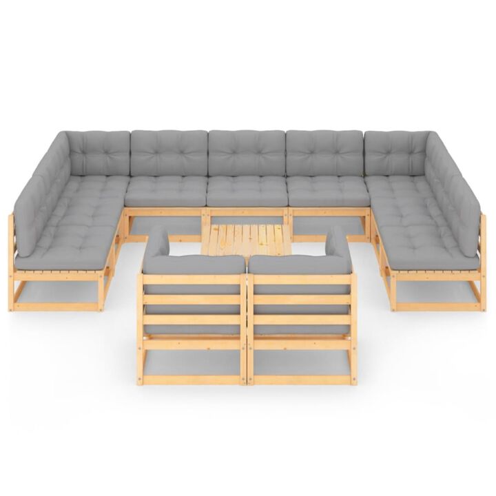 vidaXL 12 Piece Garden Lounge Set with Cushions Solid Pinewood