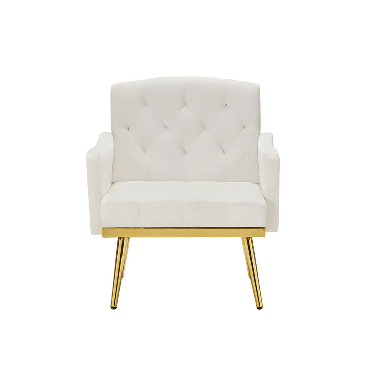 Cream Velvet Armchair With Metal Legs