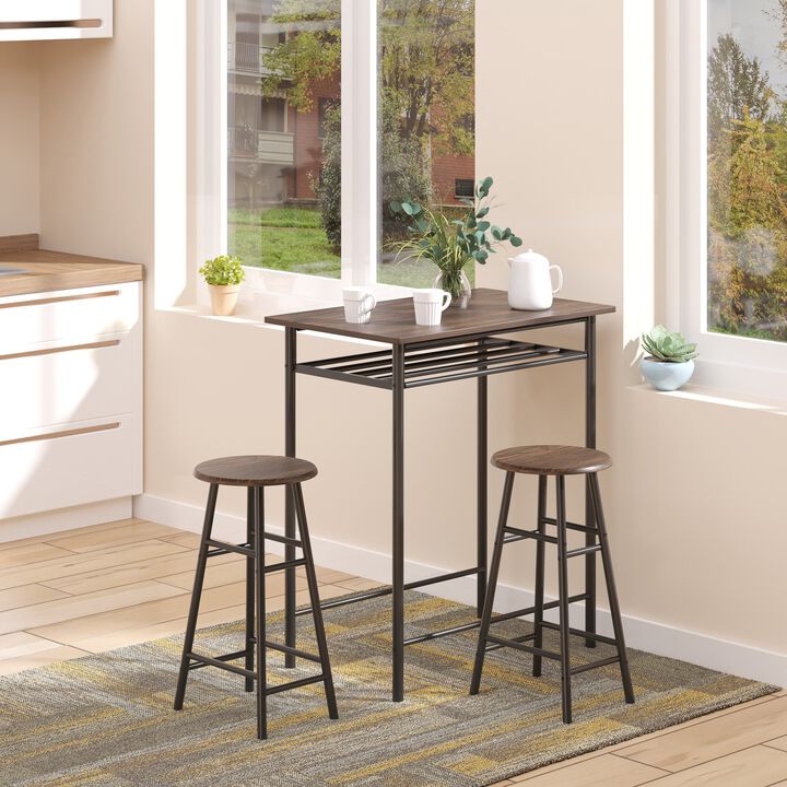 Brown/Black Bistro Set: 3-Piece Counter Height Table and Stools