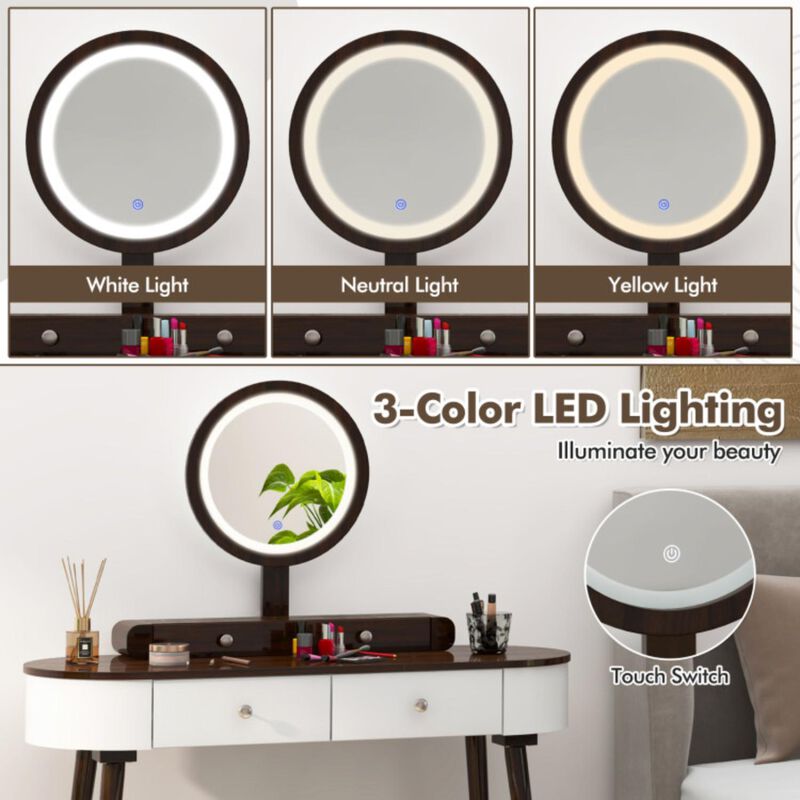 Hivvago Makeup Vanity Table Set with LED Mirror and 3 Spacious Drawers