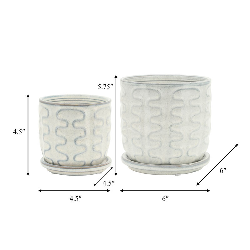 Wiggly Planter with Saucer, Beige Set