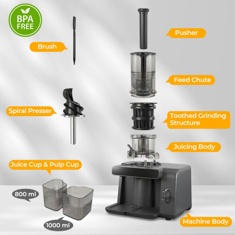 Cold Press Juicer with Feed Chute  High Juice Yield and Reverse Function