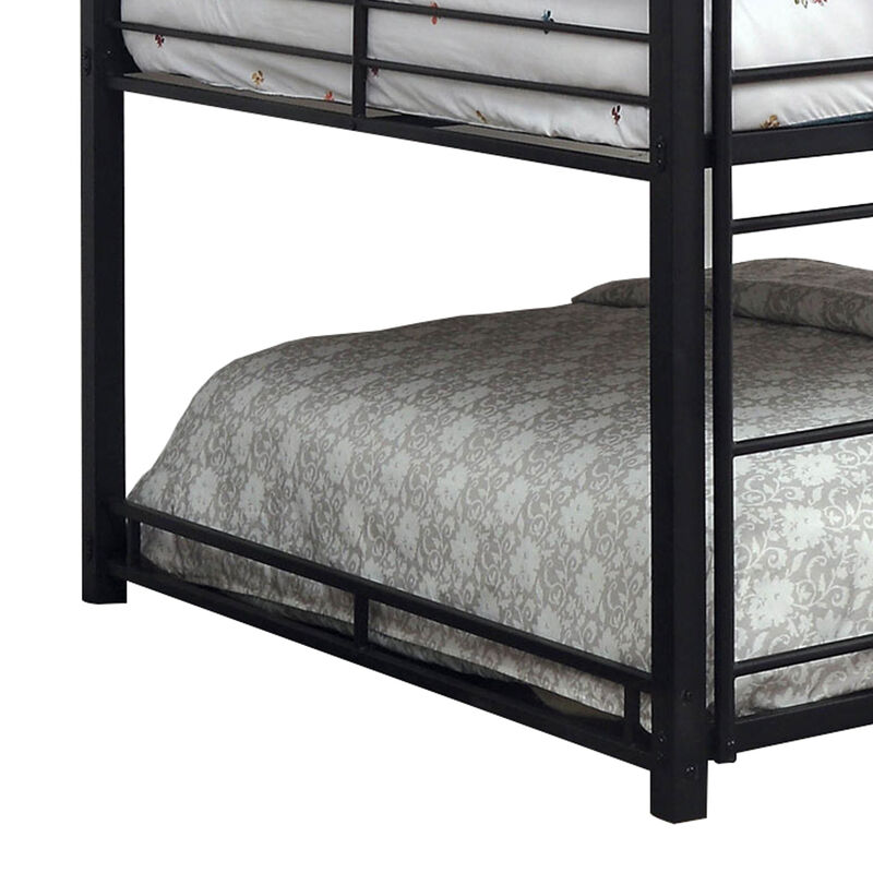 Industrial Style Queen Triple Decker Bunk Bed with Ladder, Black-Benzara