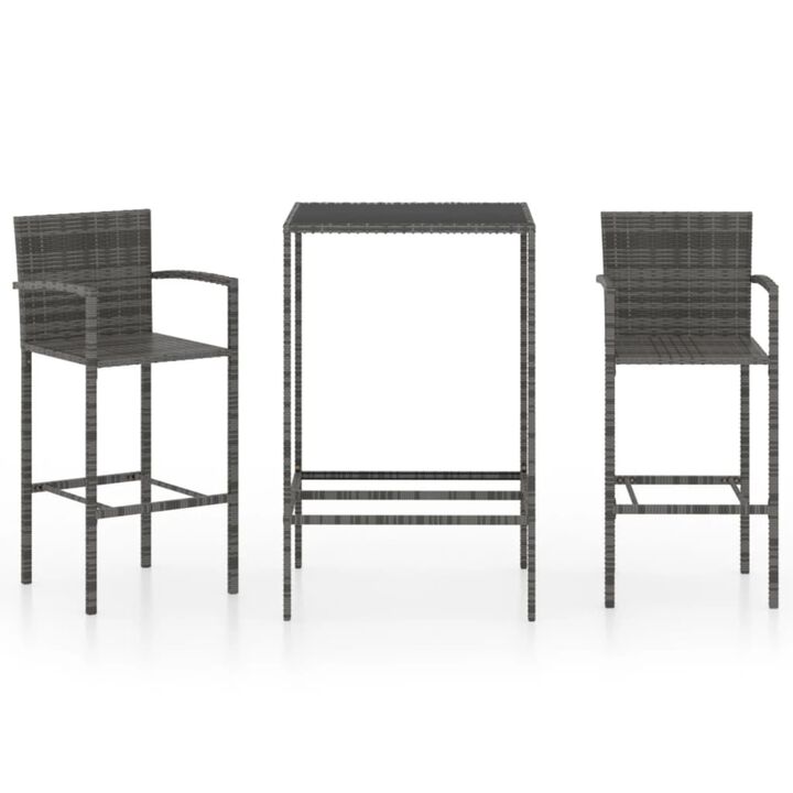 vidaXL 3 Piece Garden Bar Set Poly Rattan Gray