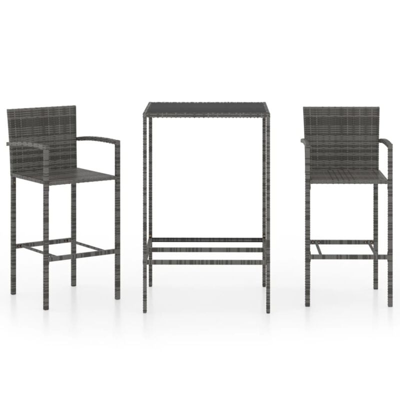vidaXL 3 Piece Garden Bar Set Poly Rattan Gray