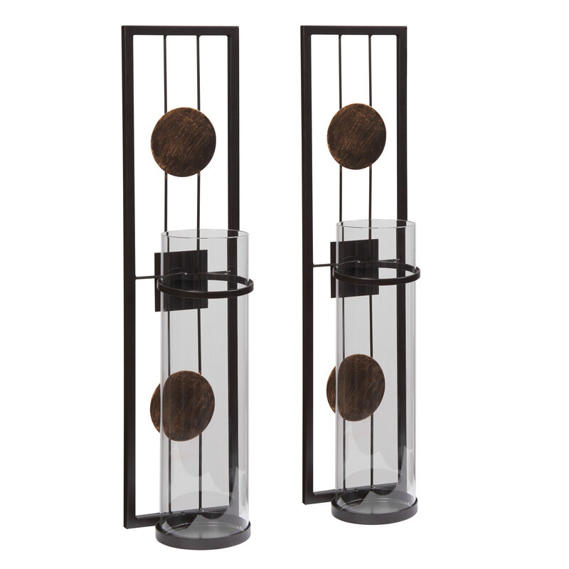 20 in. Modern Floating Decorative Metal Medallion Pillar Candle Sconces Wall Mount  Set of 2