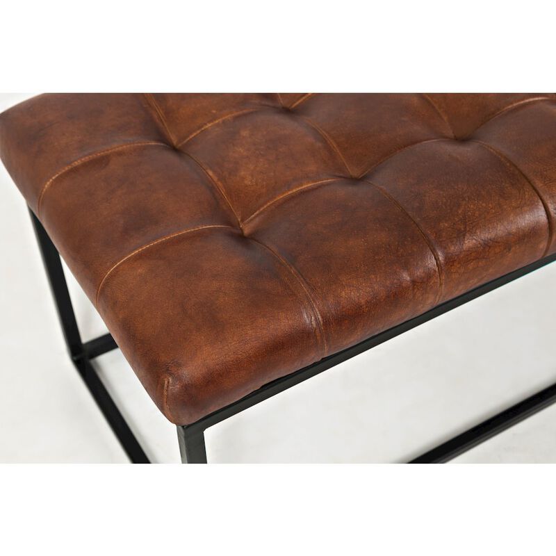 Jofran Global Archive 50 Genuine Distressed Leather Mid-Century Modern Ottoman Bench