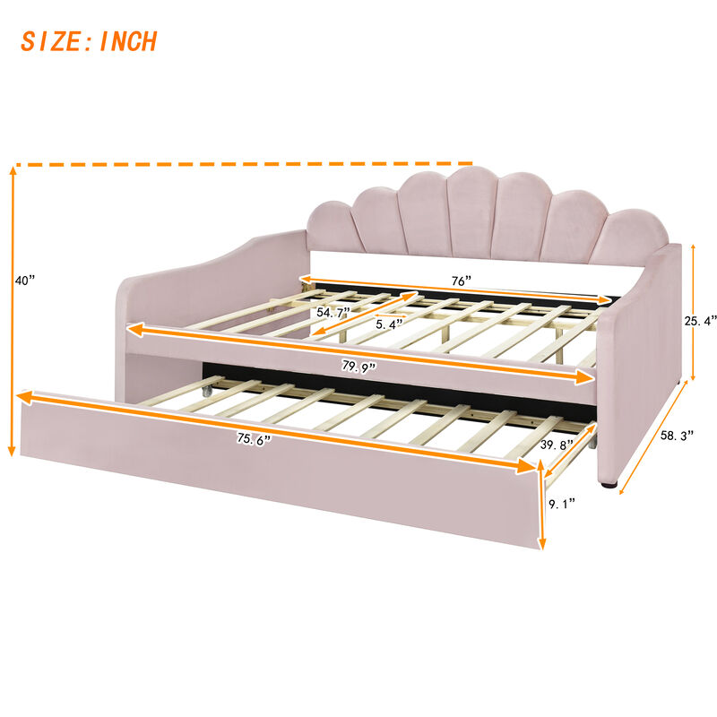 Merax Classic Velvet Upholstered Daybed Bed Frame with Trundle