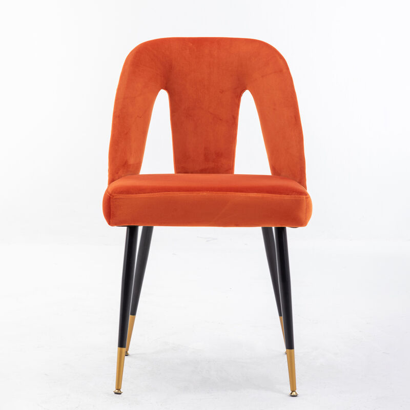 Contemporary Velvet Dining Chairs, Orange, Set of 2