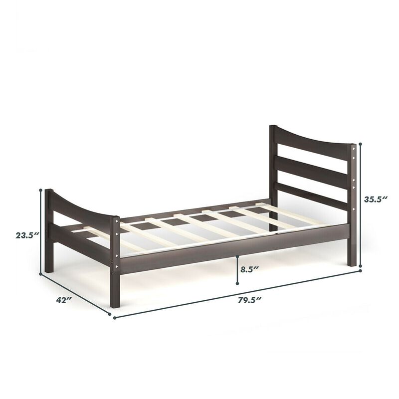 Twin Size Rustic Style Platform Bed Frame with Headboard and Footboard