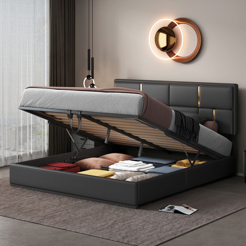Merax PU Platform Bed with Hydraulic Storage System