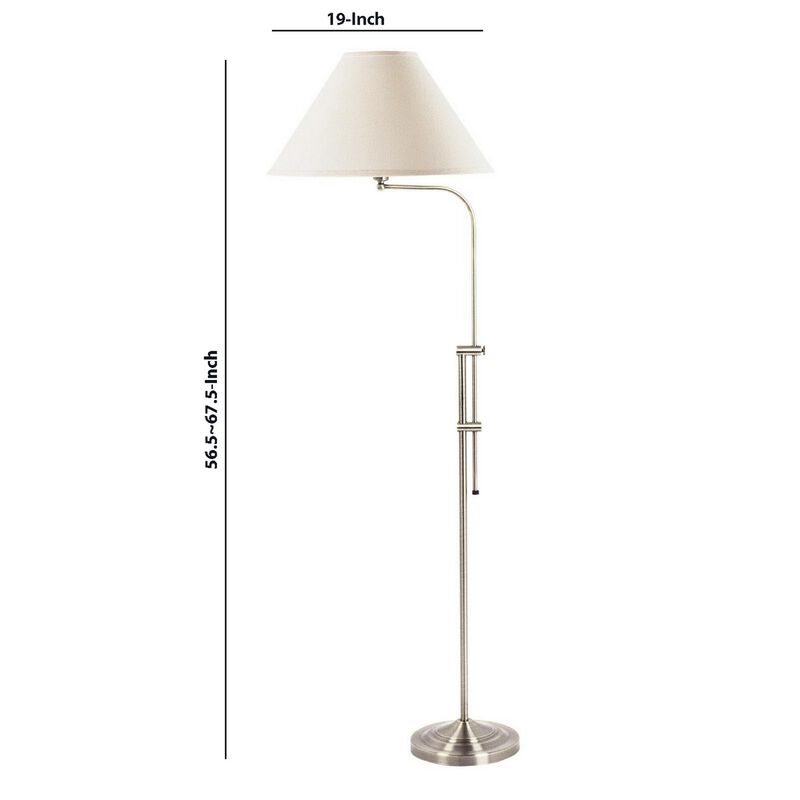 3 Way Metal Floor Lamp with and Adjustable Height Mechanism, Silver-Benzara