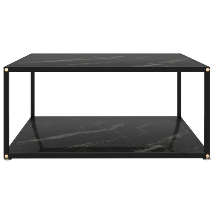 vidaXL Tea Table Black 31.5"x31.5"x13.8" Tempered Glass