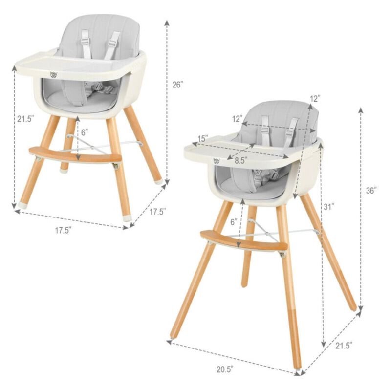 Hivvago 3-in-1 Convertible Wooden High Chair with Cushion