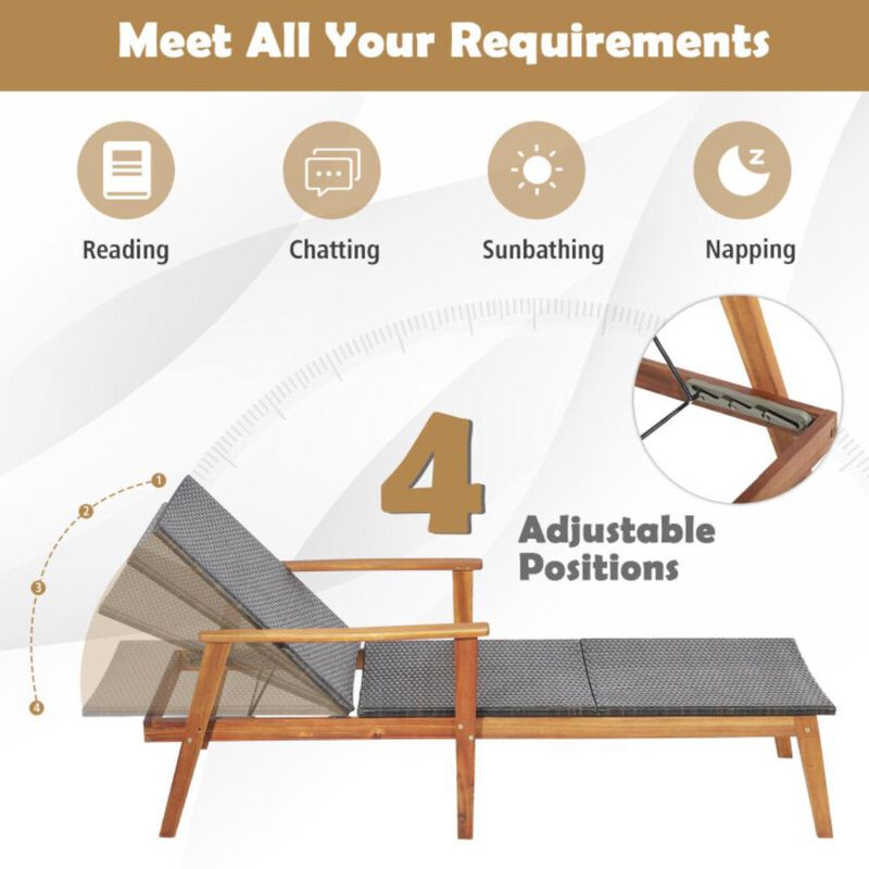 Hivvago Patio Rattan Lounge Chair with 4-Position Adjustable Backrest
