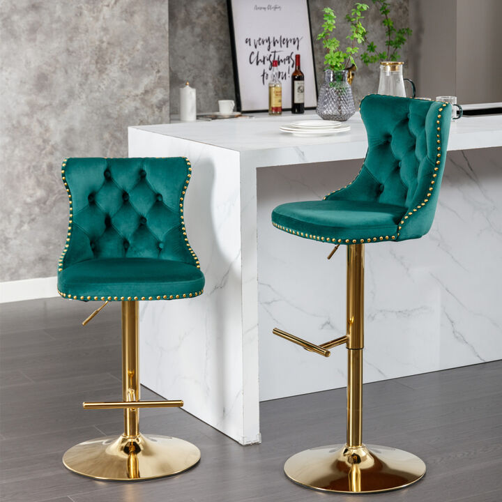 Adjustable Swivel Velvet Bar Stools Set of 2