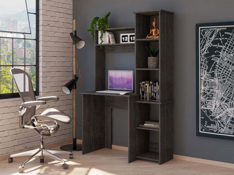 DEPOT E-SHOP Aramis Desk, Five Shelves, Two Superior Shelves, Smokey Oak