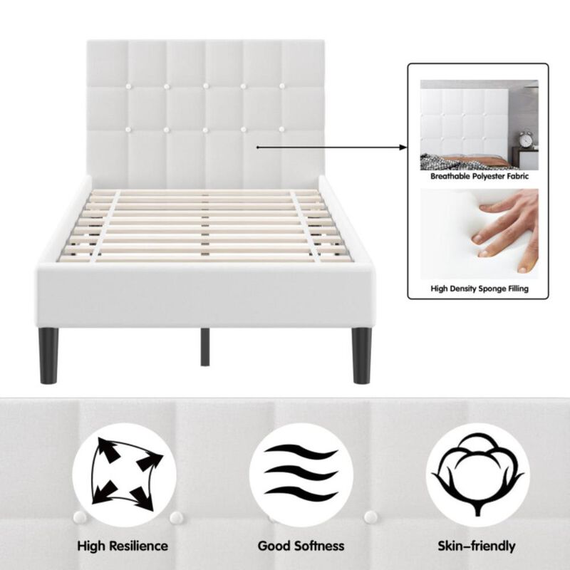 Hivvago Twin Upholstered Bed Frame with Button Tufted Headboard