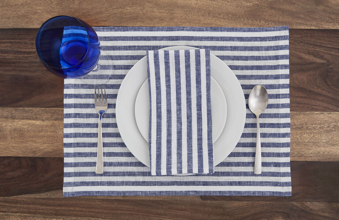 Solino Home 100% Pure Linen Dinner Napkins 20 x 20 Inch Set of 4 | Amalfi Stripe