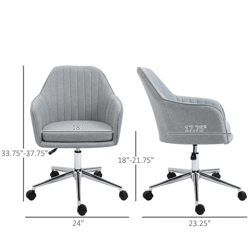 Light Grey Study Chair: Linen Fabric Scallop Shape Swivel Seat