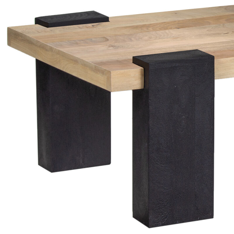 Bonne Coffee Table, 60 Inch Wide Rectangular Top, Handcrafted White Oak and Sandblasted Black