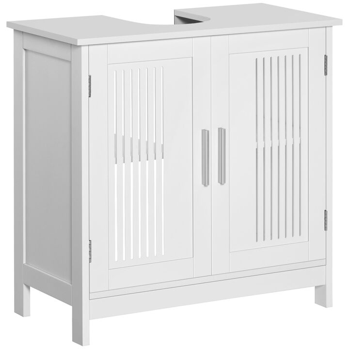 White Vanity Organizer: Under Sink Storage Cabinet with 2 Doors