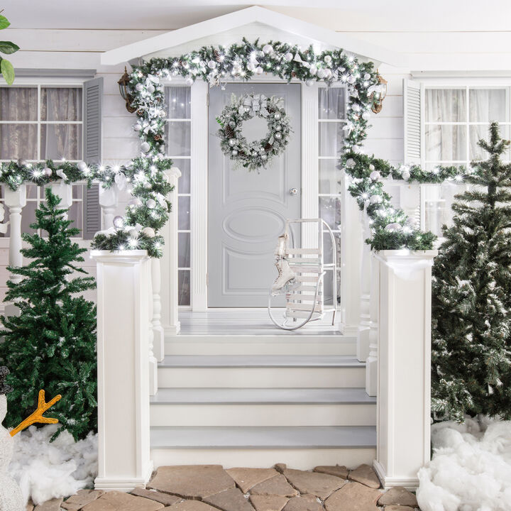 Glitter and Frosted Foliage Artificial Christmas Wreath with Bow  30-Inch  Unlit