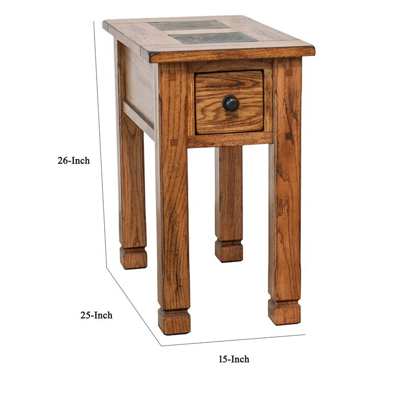 Marv Accent Chair Side Table, 25 Inch Rectangular Top, Drawer, Brown - Benzara