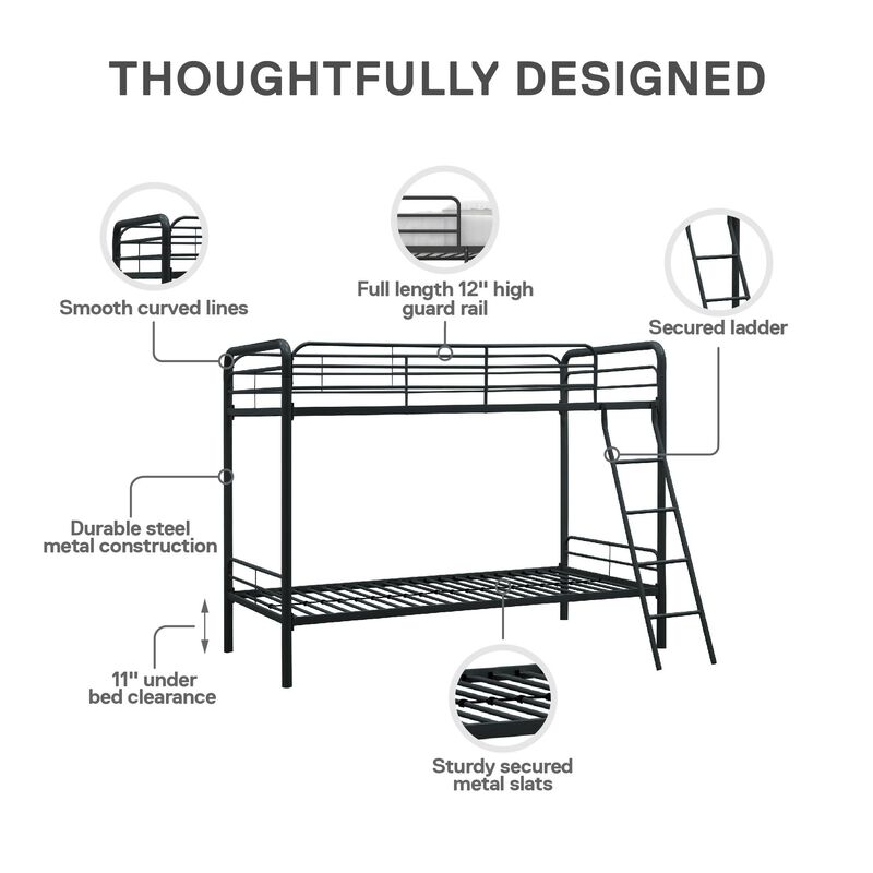 DHP Dusty Twin over Twin Metal Bunk Bed, Black
