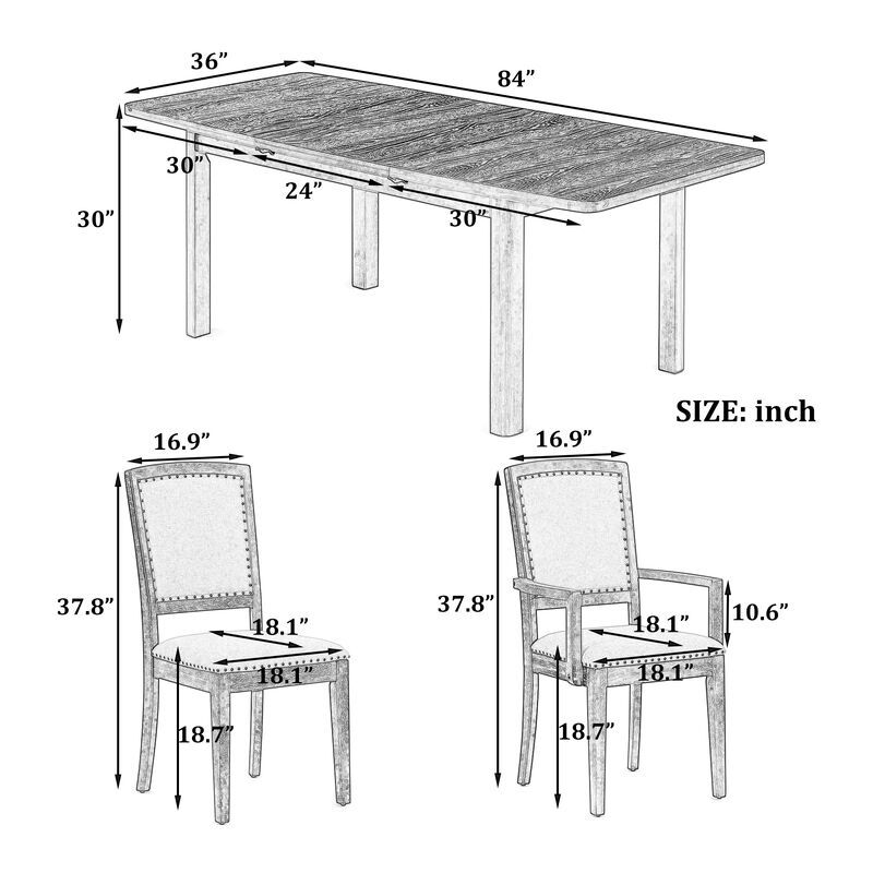 Merax 9 Pieces Rustic Extendable Table Chairs Dining Set
