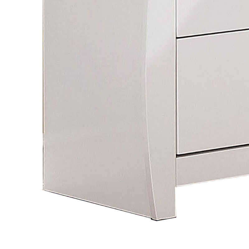Wooden Nightstand with 2 Drawers and Curved Sides, White-Benzara