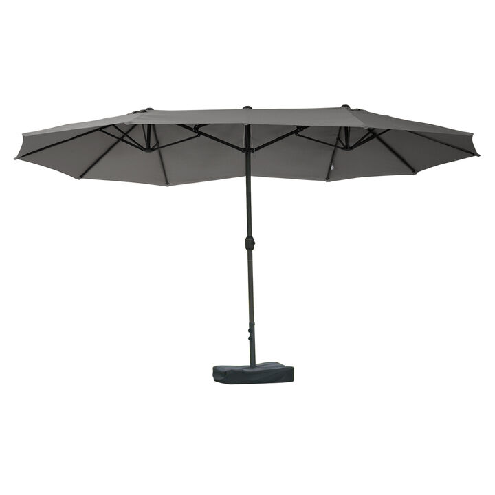 15' Outdoor Double Sided Market Patio Umbrella  Steel Rectangular - Wine Red