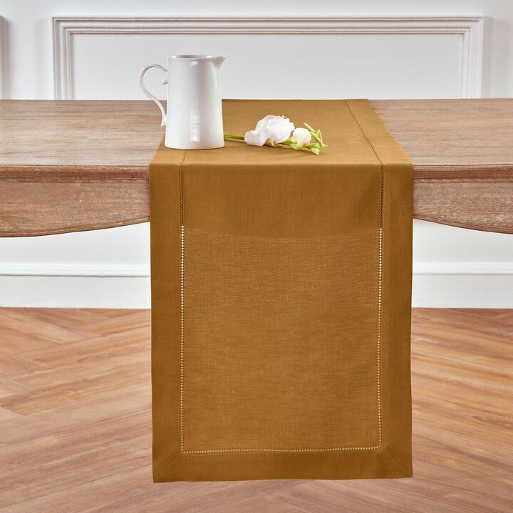 Solino Home 100% Pure Linen Table Runner | Classic Hemstitch for Thanksgiving, Christmas