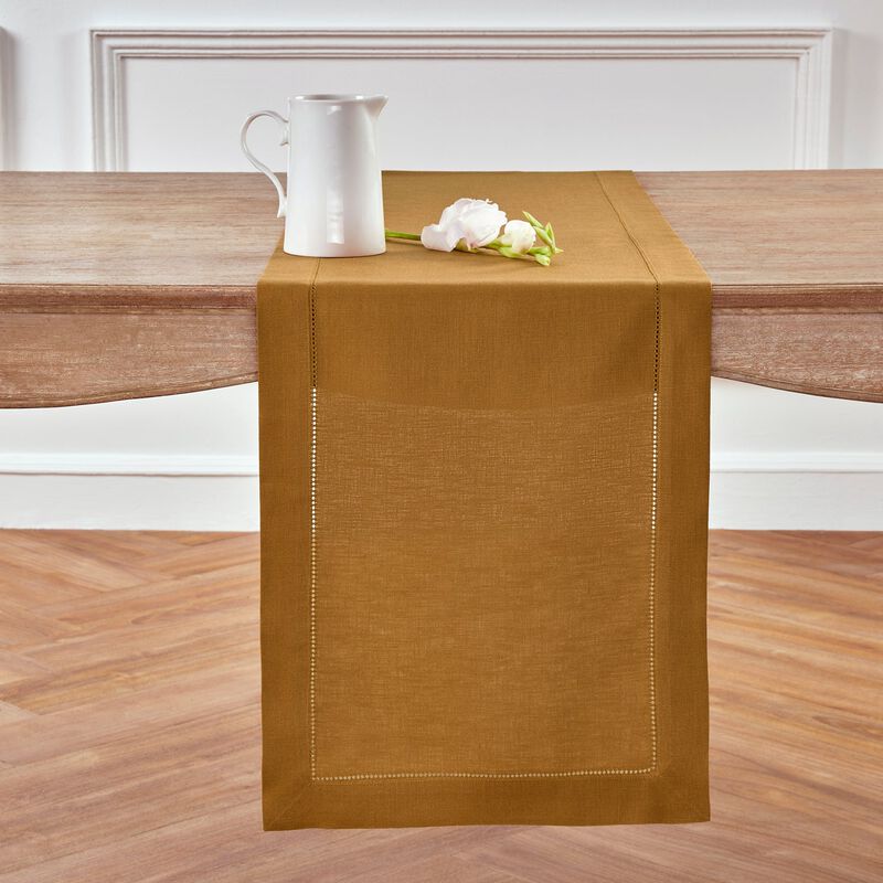 Solino Home 100% Pure Linen Table Runner | Classic Hemstitch for Thanksgiving, Christmas