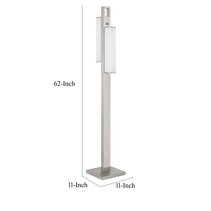 Mora Floor Lamp w Dimmer Switch, 2 Ports, Dual LED, Chrome 61 Inch - Benzara
