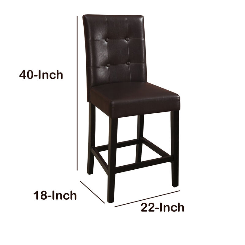 Wooden height chair With Button Tufted Back Set Of 2 Brown - Benzara