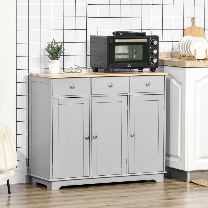Gray Kitchen Cabinet: Rubberwood Sideboard with Drawers and Shelves