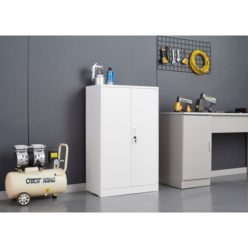 Locking Metal Storage Cabinet with Shelf, White
