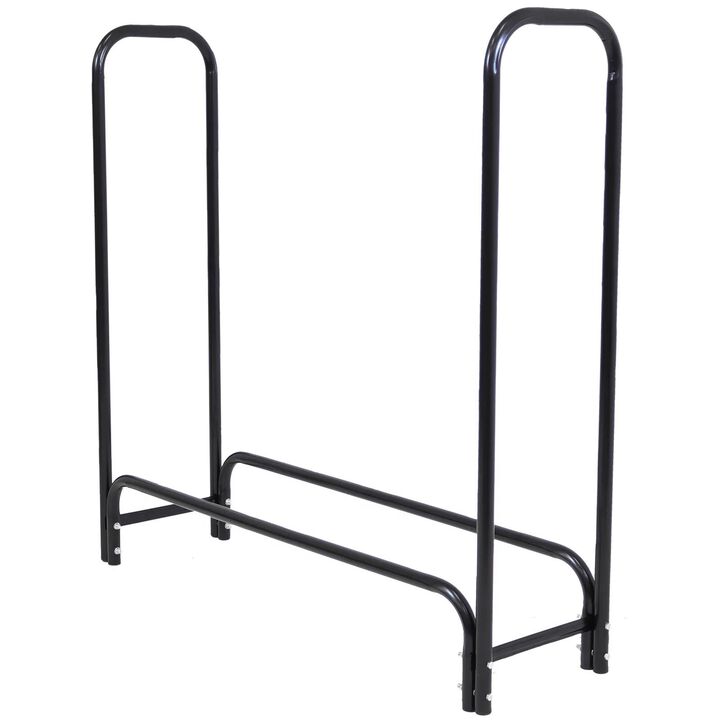 Hivvago 4-Ft Indoor Outdoor Black Metal Firewood Holder Log Rack with Cover