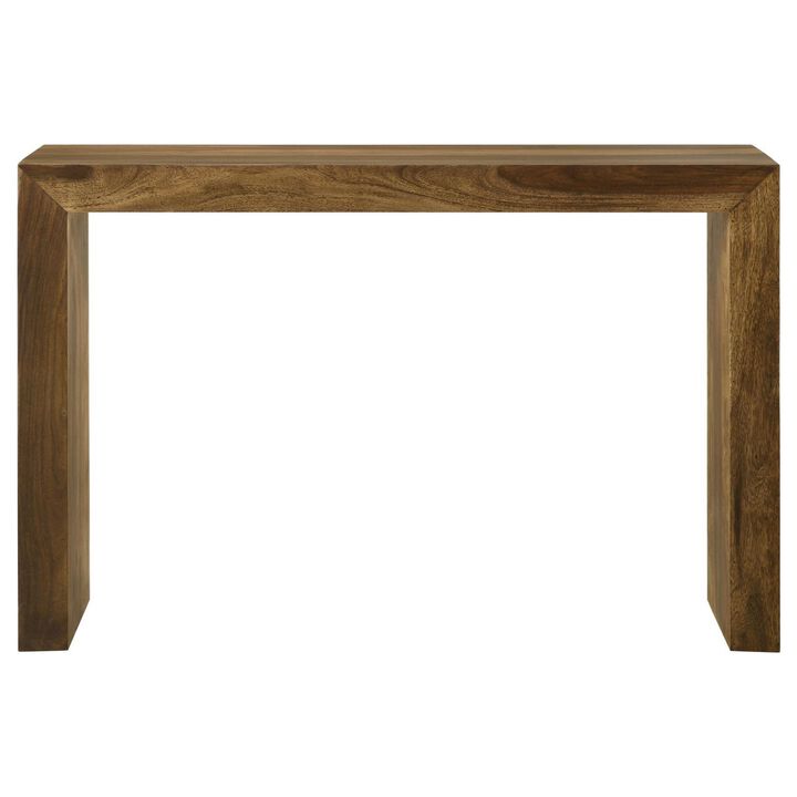 Ody 34 Inch Console Sofa Table, U Shaped, Sheesham Wood, Auburn Brown - Benzara