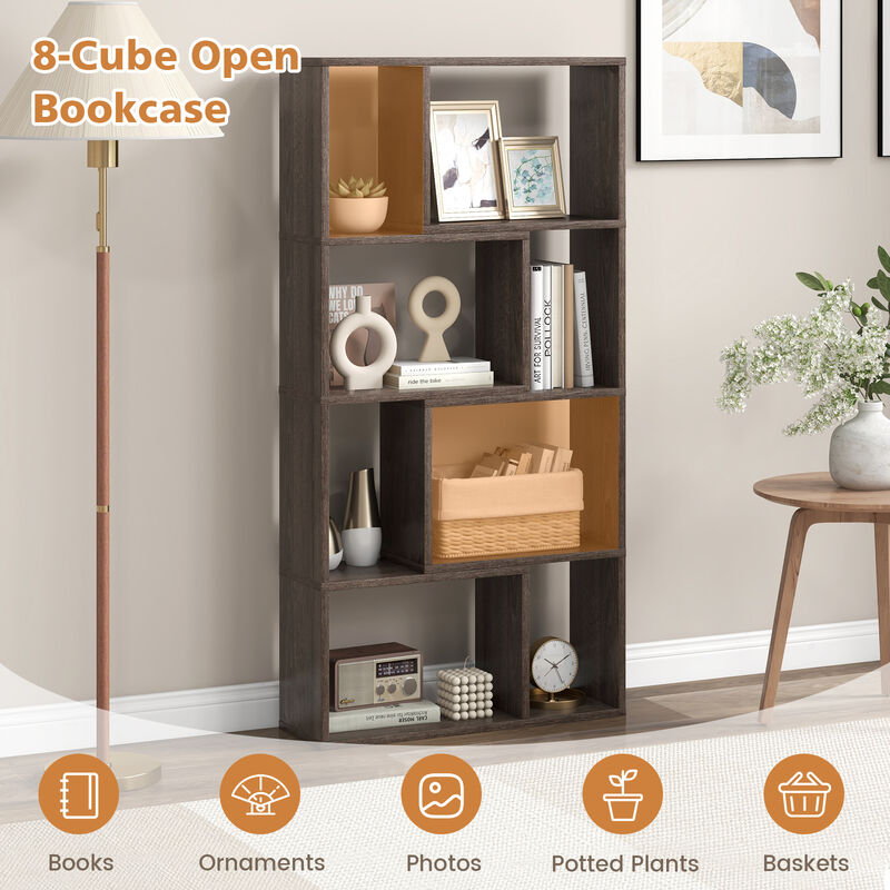 4-Tier Geometric Bookshelf with 8 Cubes for Living Room Bedroom