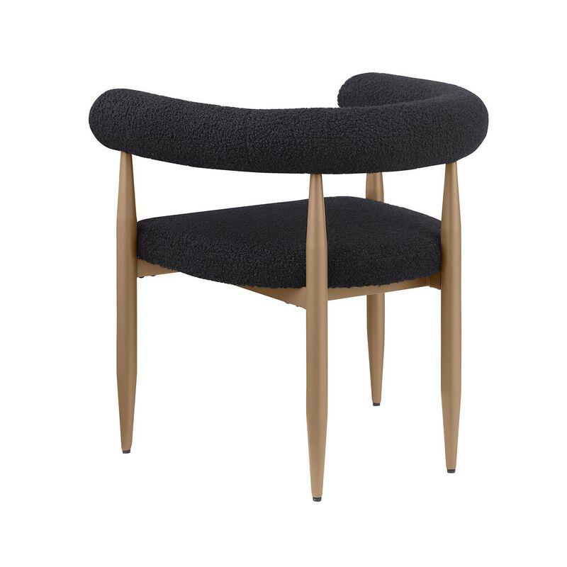 Noris Dining Chair Set of 2, C Shaped Back, Gold Bronze, Black Fabric - Benzara