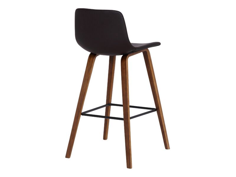 35 Inch Wooden Barstool with Leatherette Seat, Brown - Benzara